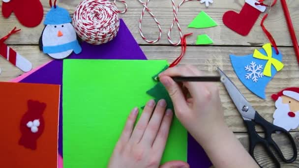 Making Handmade Christmas Toys Felt Your Own Hands Decorations Christmas — Stock Video