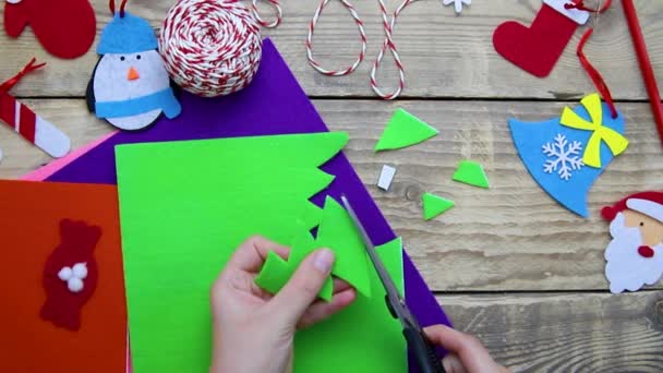 Making Handmade Christmas Toys Felt Your Own Hands Decorations Christmas — Video Stock