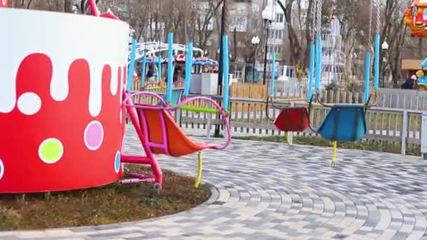 Movement Empty Children Carousel Carousel Chair Moves Low Speed Stops — Vídeo de Stock