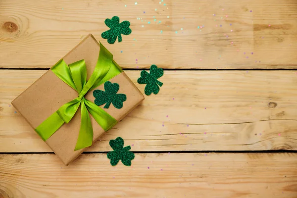 Glücklicher März Patrick Day Das Symbol Des Irischen Festivals Draufsicht Stockbild