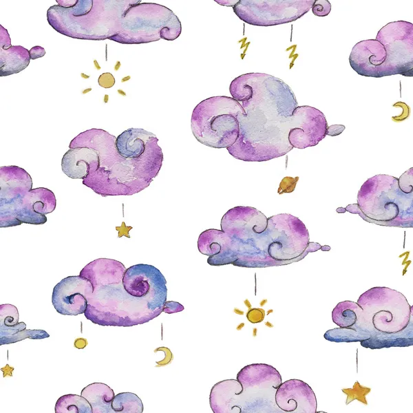 Nahtloses Muster der Aquarellwolken — Stockfoto