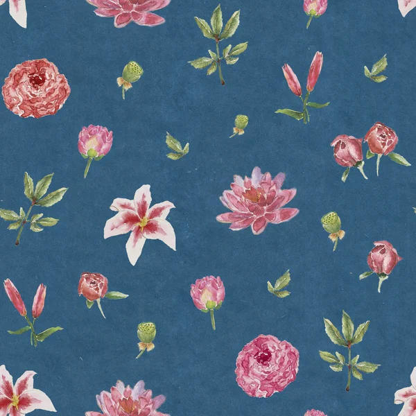 Seamless flower pattern on an blue background — Stock Photo, Image