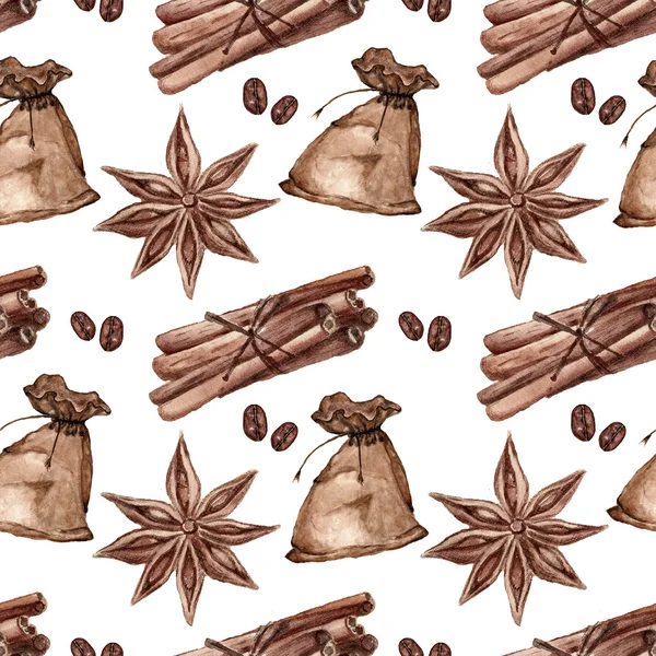 stock image Seamless pattern with cinnamon, star anise, spices