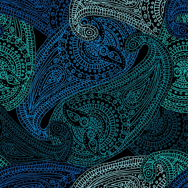 Seamless background of doodle paisley. Blue-green — Stock Vector