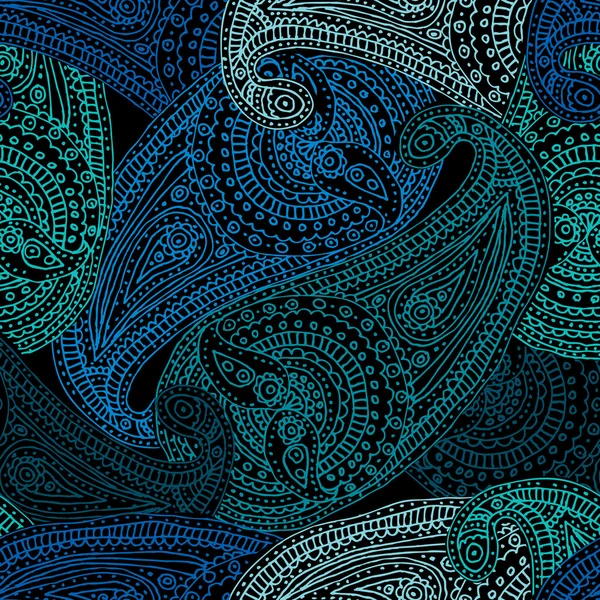 Nahtloser Hintergrund von Doodle Paisley. blau-grün — Stockvektor