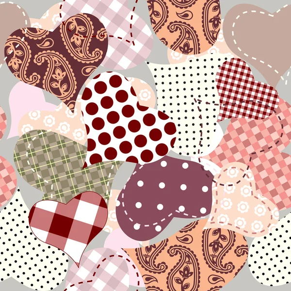 Fond sans couture de coeur patchwork — Image vectorielle