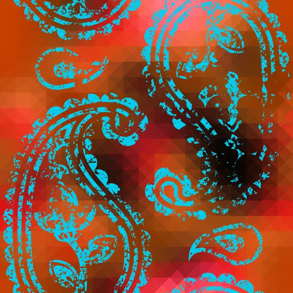 Grunge paisley na oranžové pixelů backgrpund — Stockový vektor