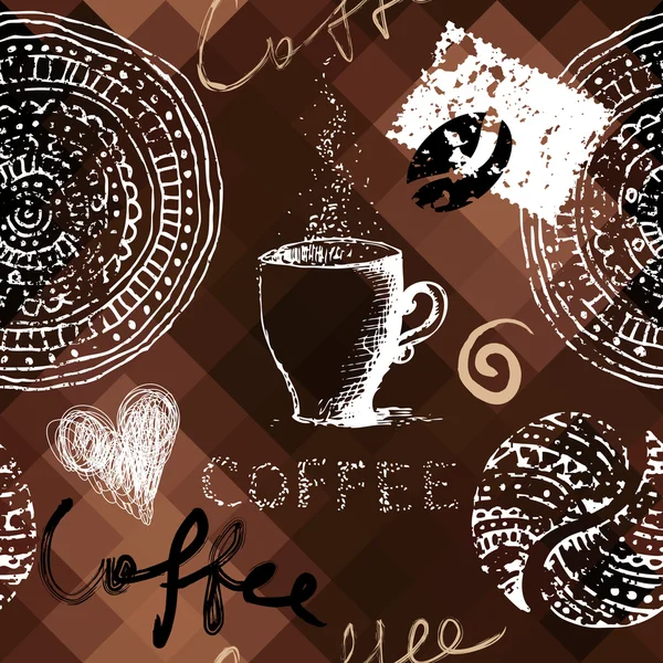 Koffie grunge patroon op veelhoekige achtergrond — Stockvector