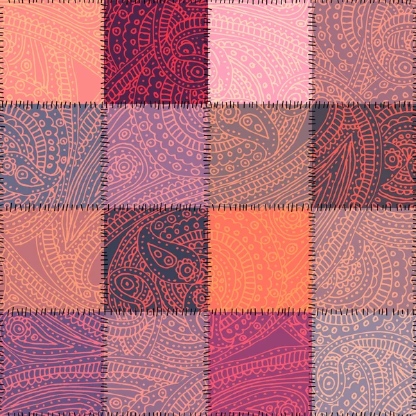 Paisley ile pembe patchwork — Stok Vektör