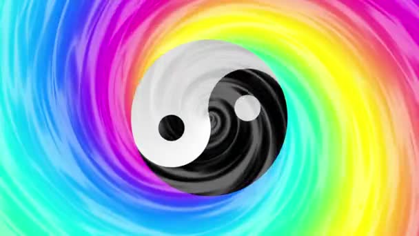 Psychedelic moving background with yin-yang symbol — Stock Video