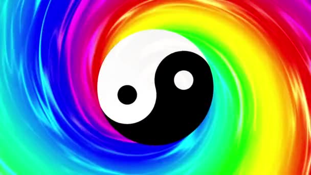 Psykedelisk rörlig bakgrund med yin-yang symbol — Stockvideo