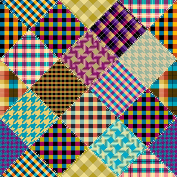 Patchwork padrão têxtil. Fundo de design de acolchoamento sem costura. — Vetor de Stock