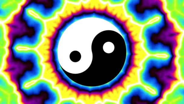 Psychedelische bewegende achtergrond met yin-yang symbool — Stockvideo