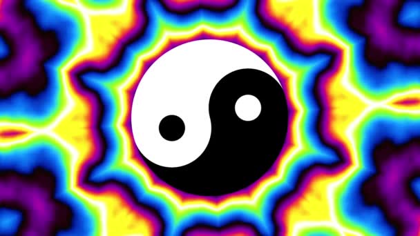 Psychedelische bewegende achtergrond met yin-yang symbool — Stockvideo