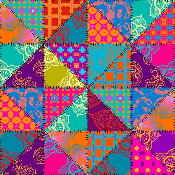 Patchwork textile pattern. Seamless quilting design background. — Stock Vector