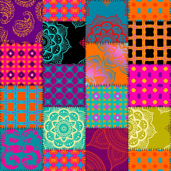 Patrón textil patchwork. Fondo de diseño de acolchado sin costuras. — Vector de stock