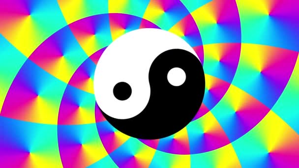 Psychedelische bewegende achtergrond met yin-yang symbool — Stockvideo