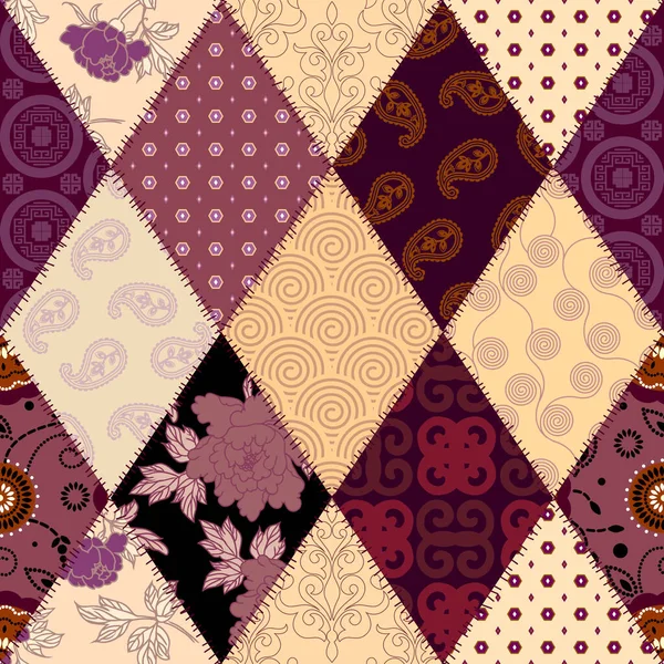 Patchwork textiel patroon. Naadloze quiltontwerp achtergrond. — Stockvector