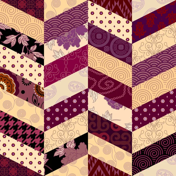 Patchwork padrão têxtil. Fundo de design de acolchoamento sem costura. — Vetor de Stock