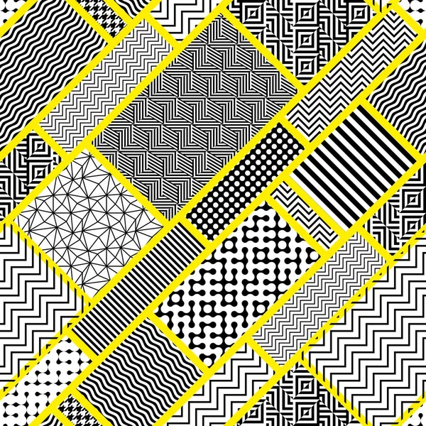 Bezproblémový Geometrický Abstraktní Obrazec Retro Geometrický Styl Černobílé Žluté Barvy — Stockový vektor