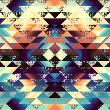 Üçgenlerin kusursuz deseni Aztek simetrik soyut geometrik süs. Spor moda tekstili. Vektör resmi.