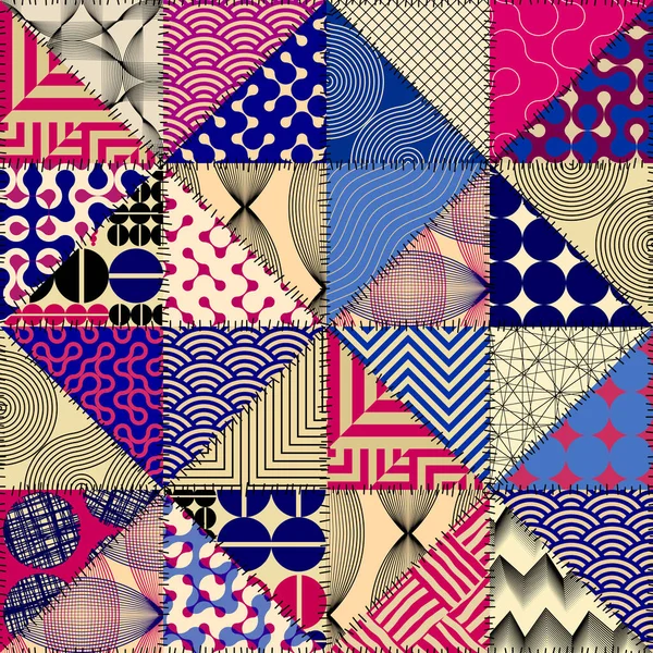 Modèle Fond Sans Couture Patchwork Textile Dans Style Rétro Géométrique — Image vectorielle