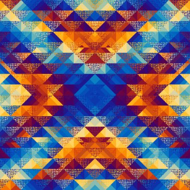 Üçgenlerin kusursuz deseni Aztek simetrik soyut geometrik süs. Spor moda tekstili. Vektör resmi.