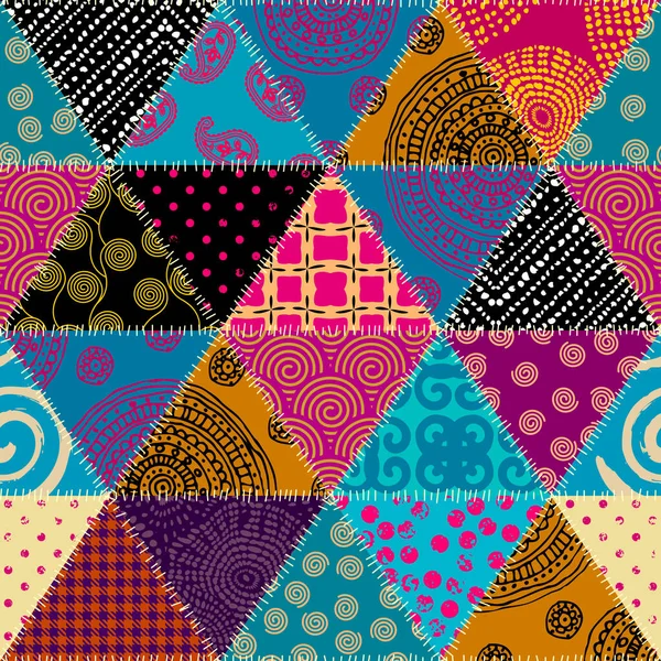 シームレスな背景パターン 繊維パッチワークパターン 曼荼羅の装飾 ベクトル画像 — ストックベクタ