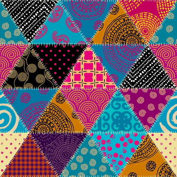 Patrón Fondo Sin Costuras Patrón Retazos Textiles Adorno Mandala Imagen — Vector de stock