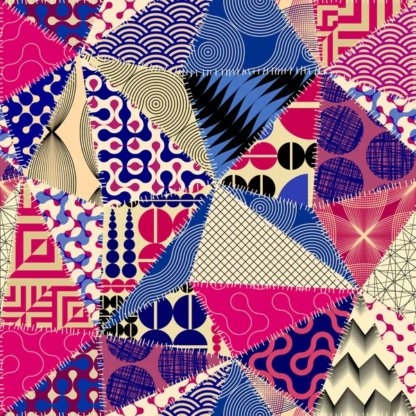 Patrón Fondo Sin Costuras Patrón Patchwork Textil Estilo Geométrico Retro — Archivo Imágenes Vectoriales