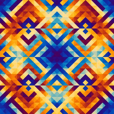 Üçgenlerin kusursuz deseni Aztek soyut düşük polimetrik süslemesi. Spor moda tekstili. Vektör resmi.