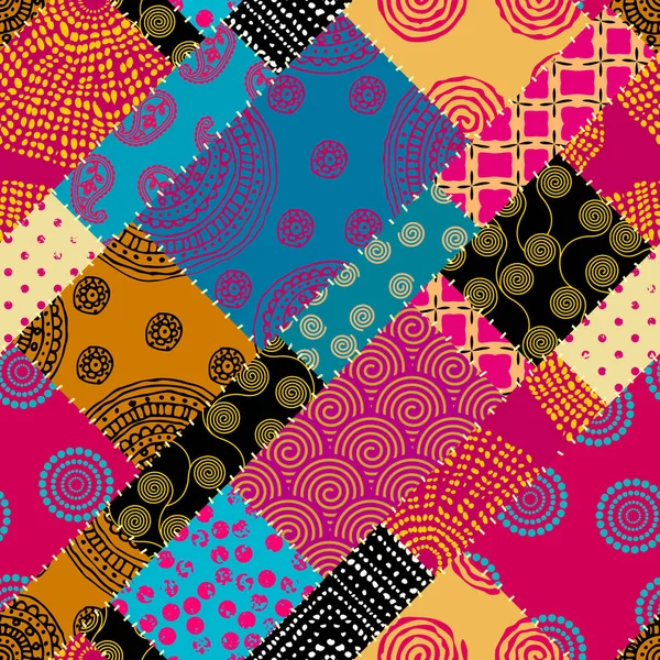 Patrón Fondo Sin Costuras Patrón Retazos Textiles Adorno Mandala Imagen — Vector de stock