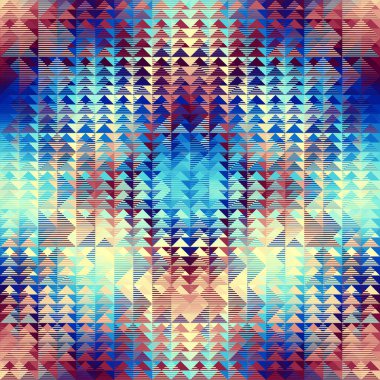 Üçgenlerin kusursuz deseni Aztek simetrik soyut geometrik süs. Spor moda tekstili. Vektör resmi.