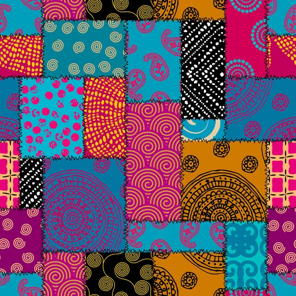 Patrón Fondo Sin Costuras Patrón Retazos Textiles Adorno Mandala Imagen — Archivo Imágenes Vectoriales