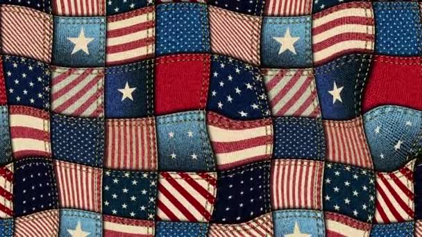 Moving Usa Flag Patchwork Texture Abstract Stirring Surface Looping Footage — Video