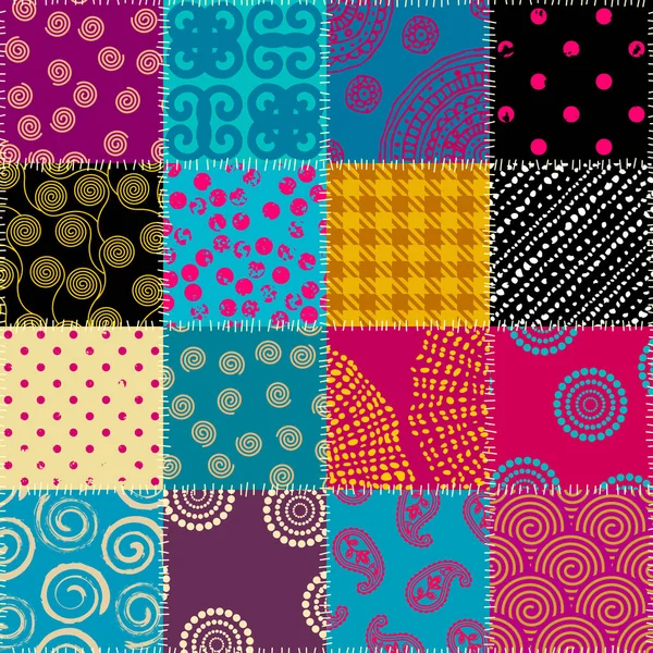 Patrón Fondo Sin Costuras Patrón Retazos Textiles Adorno Mandala Imagen — Archivo Imágenes Vectoriales