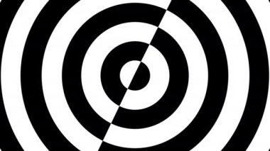 Soyut geometrik deseni hareket ettiriyor ve dönüştürüyor. Eşmerkezli daireler. Basit siyah-beyaz. Görüntü döngüsü.