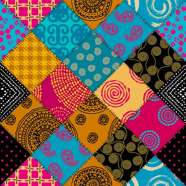 Nahtloses Hintergrundmuster Textile Patchwork Muster Mandala Ornament Vektorbild — Stockvektor