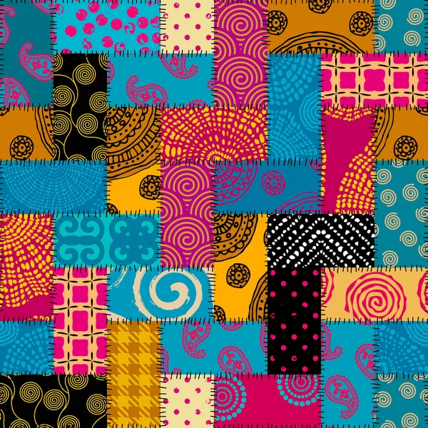 Nahtloses Hintergrundmuster Textile Patchwork Muster Retro Ornament Vektorbild — Stockvektor
