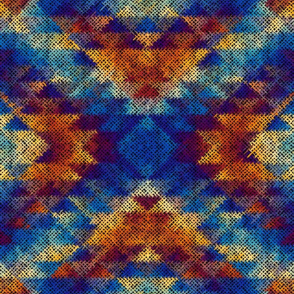 Seamless Pattern Imitation Rough Canvas Texture Aztec Geometric Ornament Vector — Archivo Imágenes Vectoriales