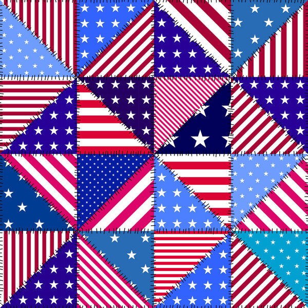 Бесшовный рисунок фона. Текстильные лоскуты в ретро-геометрическом стиле. Векторное изображение