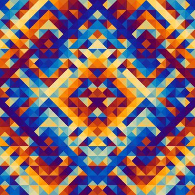 Üçgenlerin kusursuz deseni Aztek soyut düşük polimetrik süslemesi. Spor moda tekstili. Vektör resmi.
