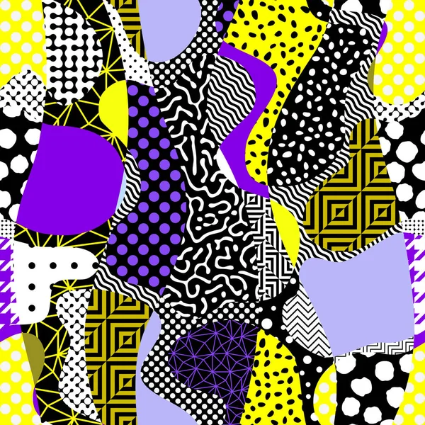 Grunge Geometric Pattern Patchwork Block Design Violet Color Seamless Vector — Stock Vector
