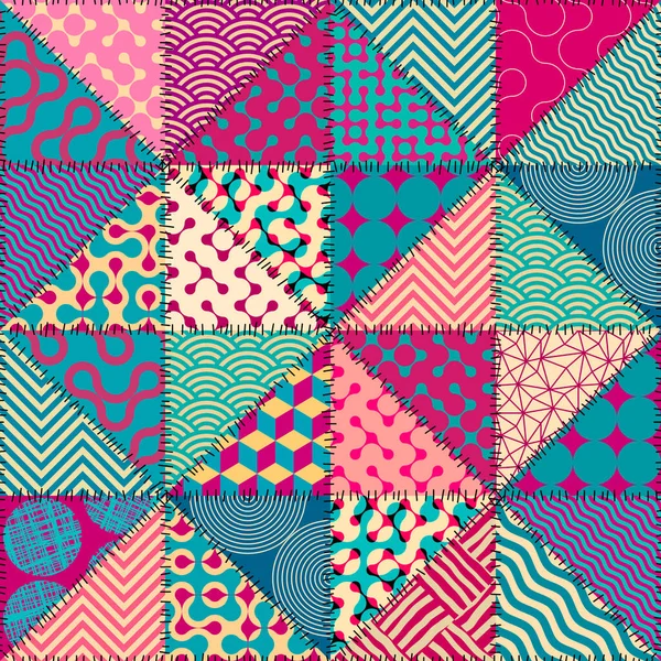 Bezproblémový Vzor Pozadí Textilní Patchwork Vzor Retro Geometrickém Stylu Vektorový — Stockový vektor