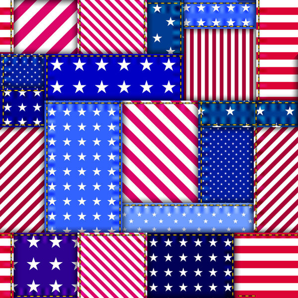 Бесшовный рисунок фона. Текстильные лоскуты в ретро-геометрическом стиле. Векторное изображение