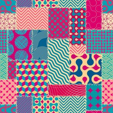 Kusursuz bir arka plan modeli. Tekstil yama kalıbı eski geometrik tarzda. Vektör resmi