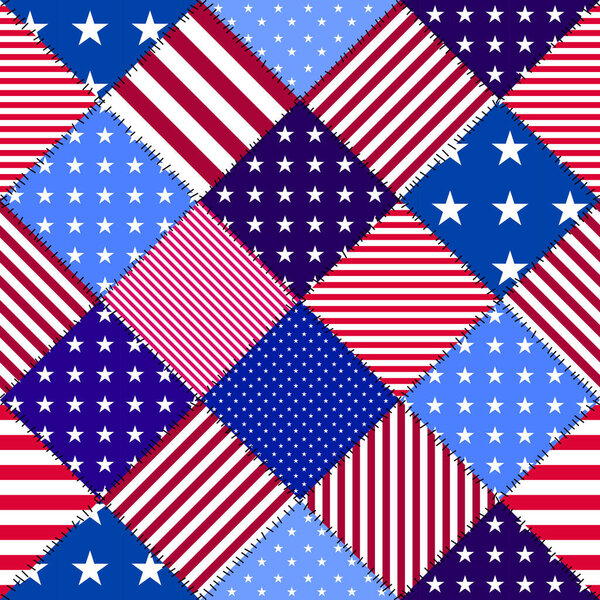 Бесшовный рисунок фона. Текстильные лоскуты в ретро-геометрическом стиле. Векторное изображение