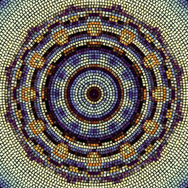 Kusursuz mozaik sanat modeli. Soyut sanat geçmişi.. Dekoratif Mozaik Mandala süsü. Vektör resmi.