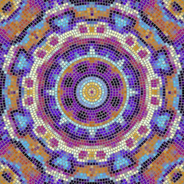 Kusursuz mozaik sanat modeli. Soyut sanat geçmişi.. Dekoratif Mozaik Mandala süsü. Vektör resmi.