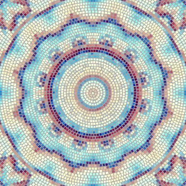 Kusursuz mozaik sanat modeli. Soyut sanat geçmişi.. Dekoratif Mozaik Mandala süsü. Vektör resmi.